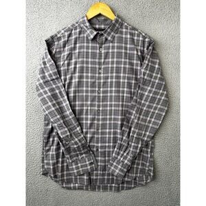 John Varvatos Shirt Mens Large Purple Gray Plaid Button Up L/S Casual USA Star